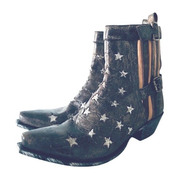 DAN POST Star Struck Patriotic Cowboy Boot Sz 9 4th July Snip Toe Distressed Lea - Picture 6 of 11